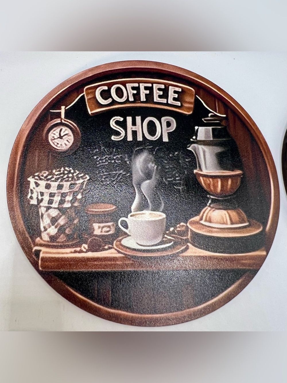 5 Pc. Set of VintageCoffee Shop Theme. Non-Slip Coasters - Picture 3 of 7